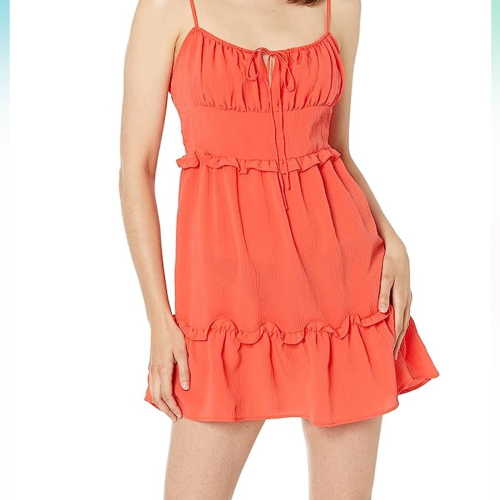 BCBG Sleeveless Ruffles Plain Mini Dress, Orange
